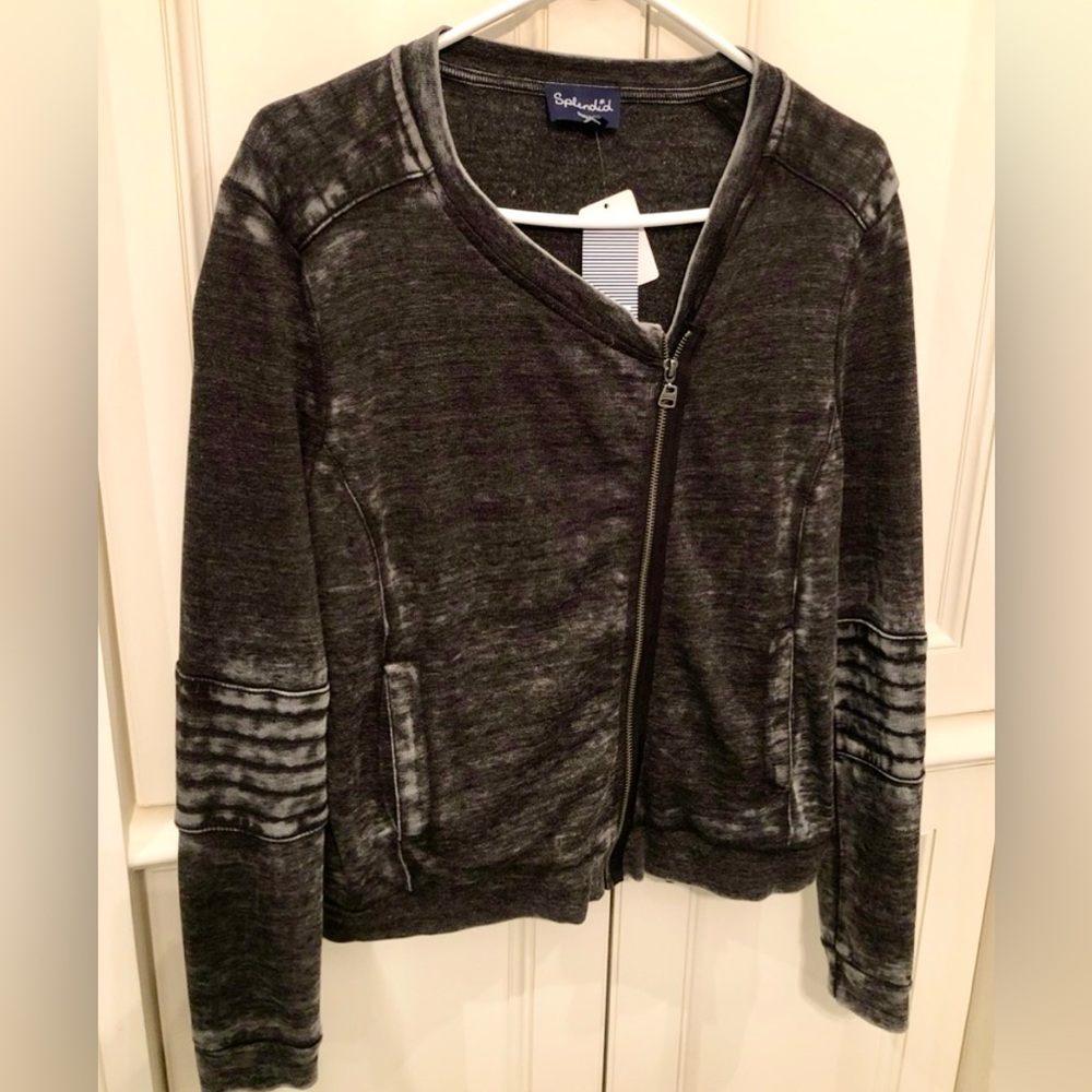 NWT GREY ZIPPERED MOTO JACKET/SWEATSHIRT